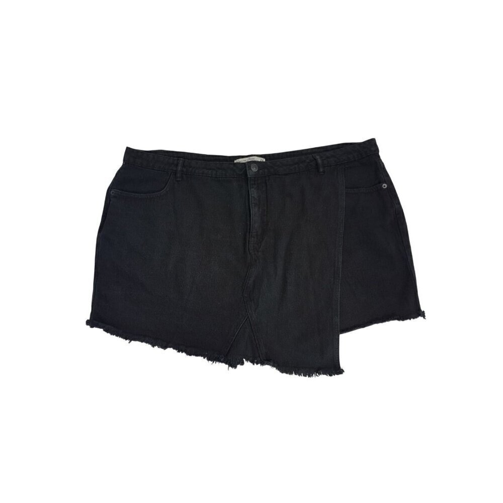 Asymmetrical Black Denim Skort With Frayed Hem & Pockets By Highway Jeans 24.